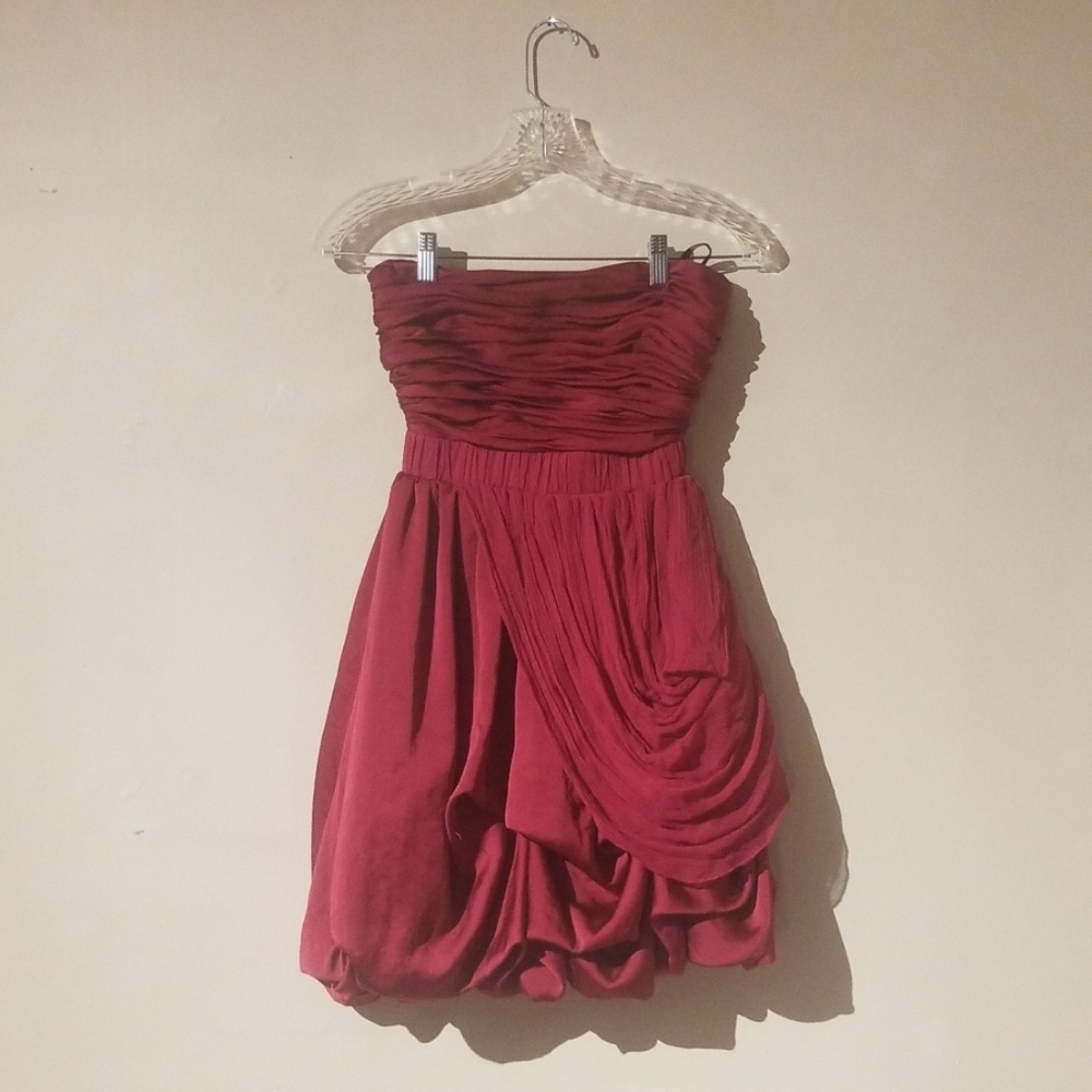 Ruched Strapless Magenta Mini Dress Bebe XXS